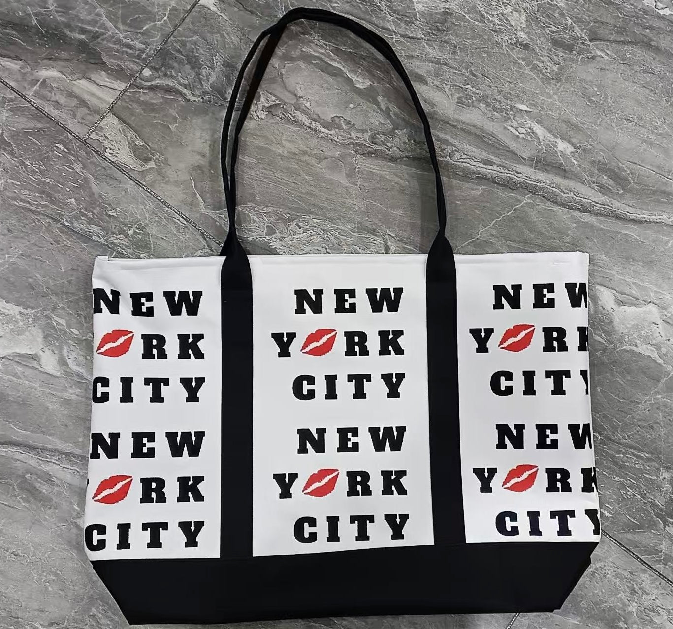 New Y๐ork City Tote Bag-All over print tote bag Souvenir Tote bag-Multipurpose-Black/White Kiss Print Canvas Bag | Wander & Wonder