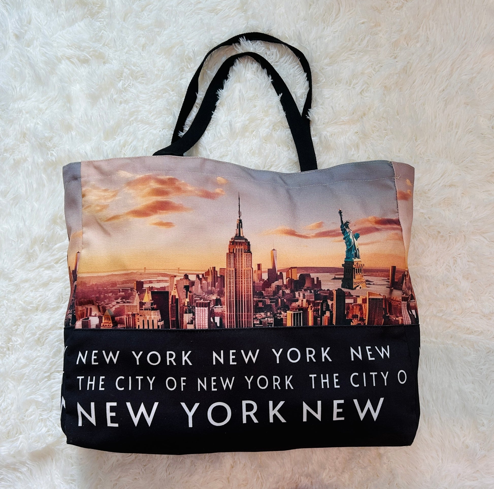 New York City Skyline Photo Tote – Statue of Liberty & Empire State | Magnetic Closure | Wander & Wonder