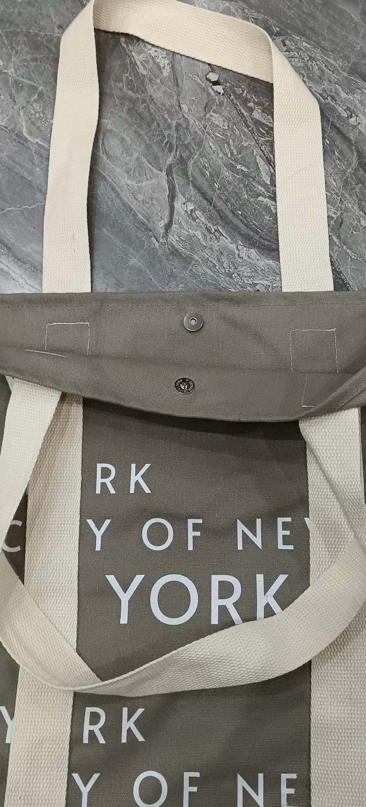 New York Minimalist Tote bag-Elephant Grey-built-in magnet button-designed by wander&wonder in USA