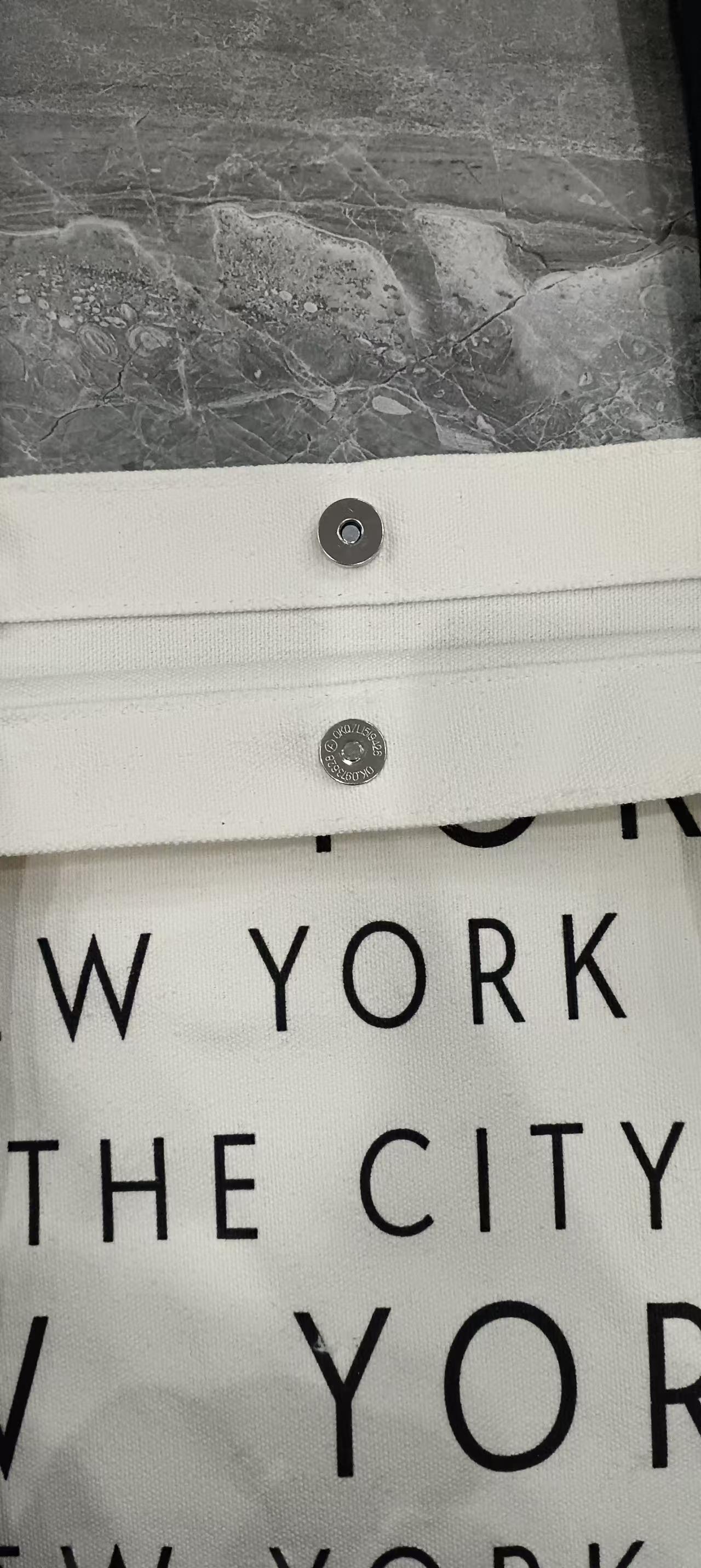 New York Black & White Typography Tote Bag – With Magnetic Button | Wander & Wonder