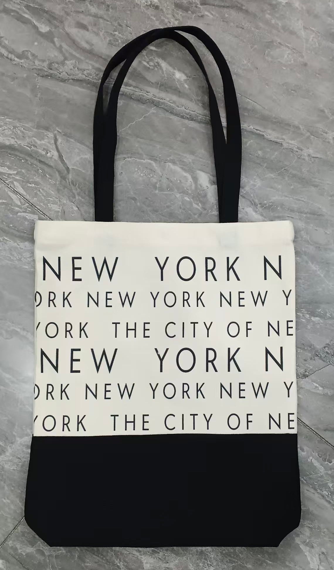 New York Black & White Typography Tote Bag – With Magnetic Button | Wander & Wonder