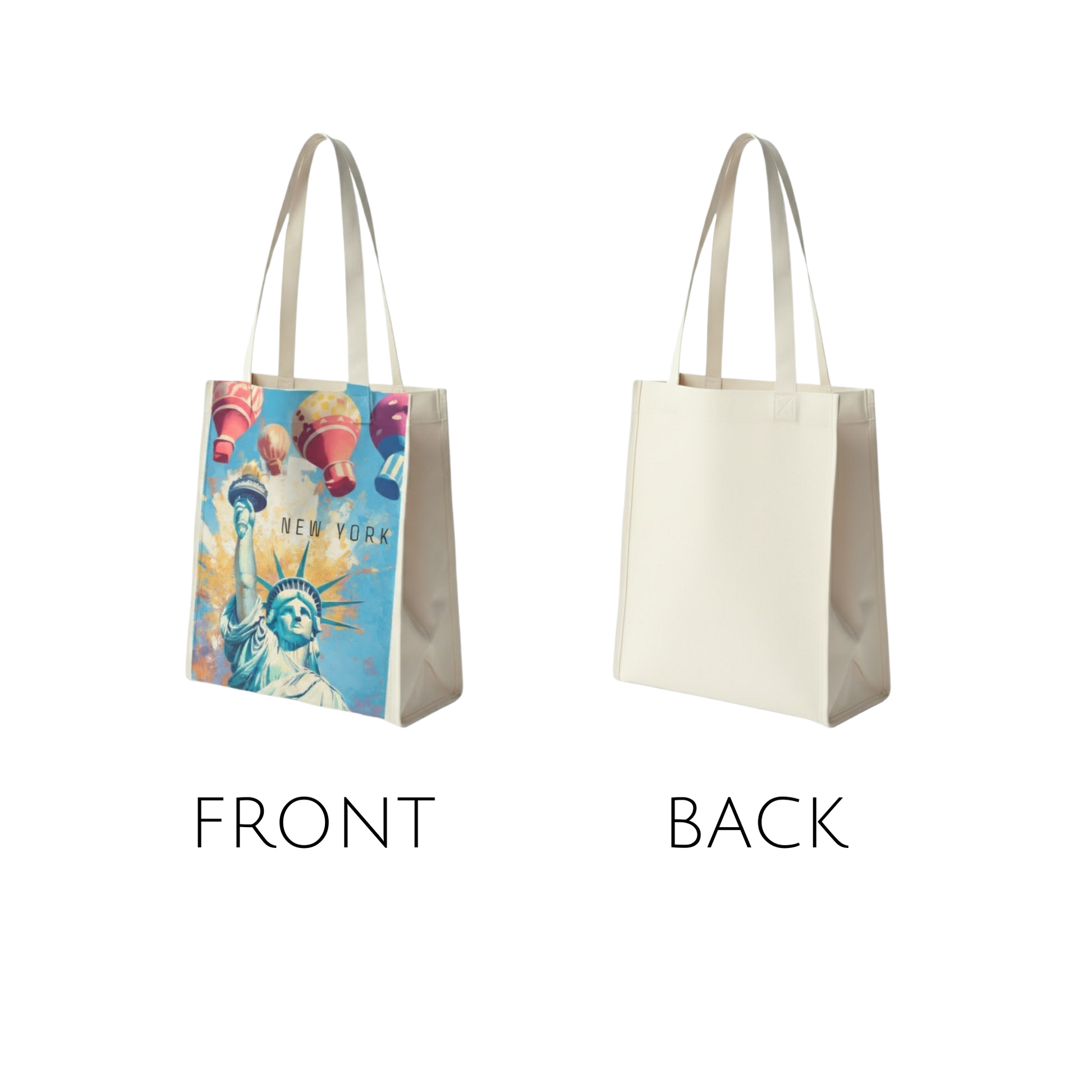 Oilpaint Art New York Tote Bag – Statue of Liberty Art & Hot Air Balloons | Magnetic Closure | Wander & Wonder