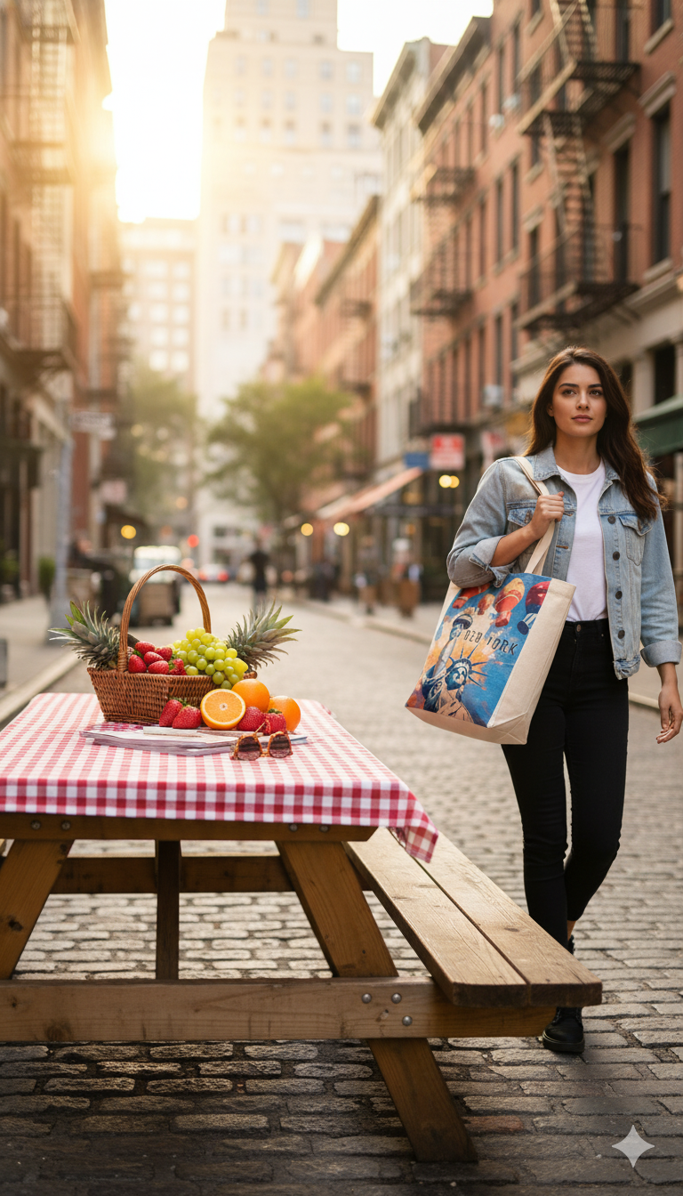Oilpaint Art New York Tote Bag – Statue of Liberty Art & Hot Air Balloons | Magnetic Closure | Wander & Wonder